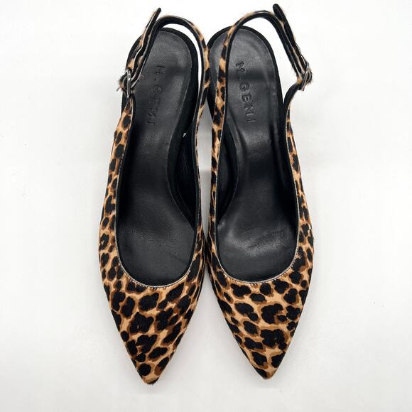 M GEMI Slingback Pump Womens 10.5 Leopard Print Calfhair Pointy Block Heel Suede - Picture 3 of 10